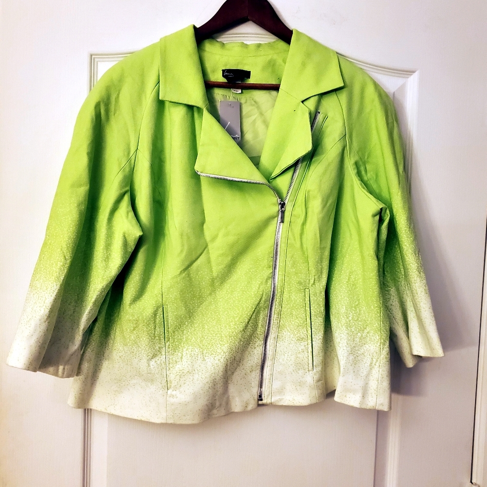 Lane Bryant Lime Neon Green White Ombre moto Jacket 22W NWT